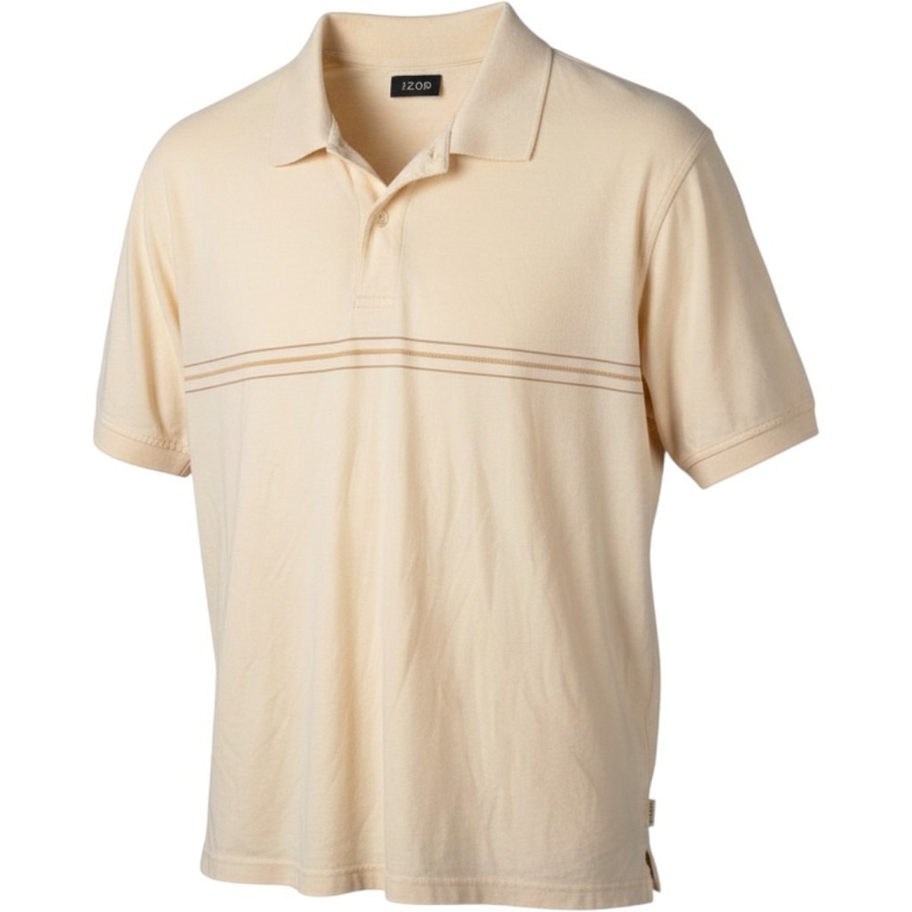 IZOD Mens Beige Striped Golf Polo Shirt Short Sleeve Cotton Size M
